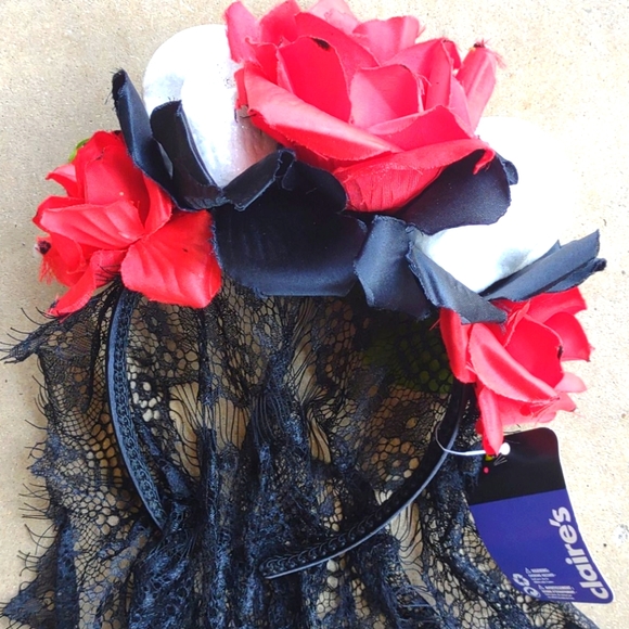 Skull  roses wedding headband Halloween - Picture 1 of 3